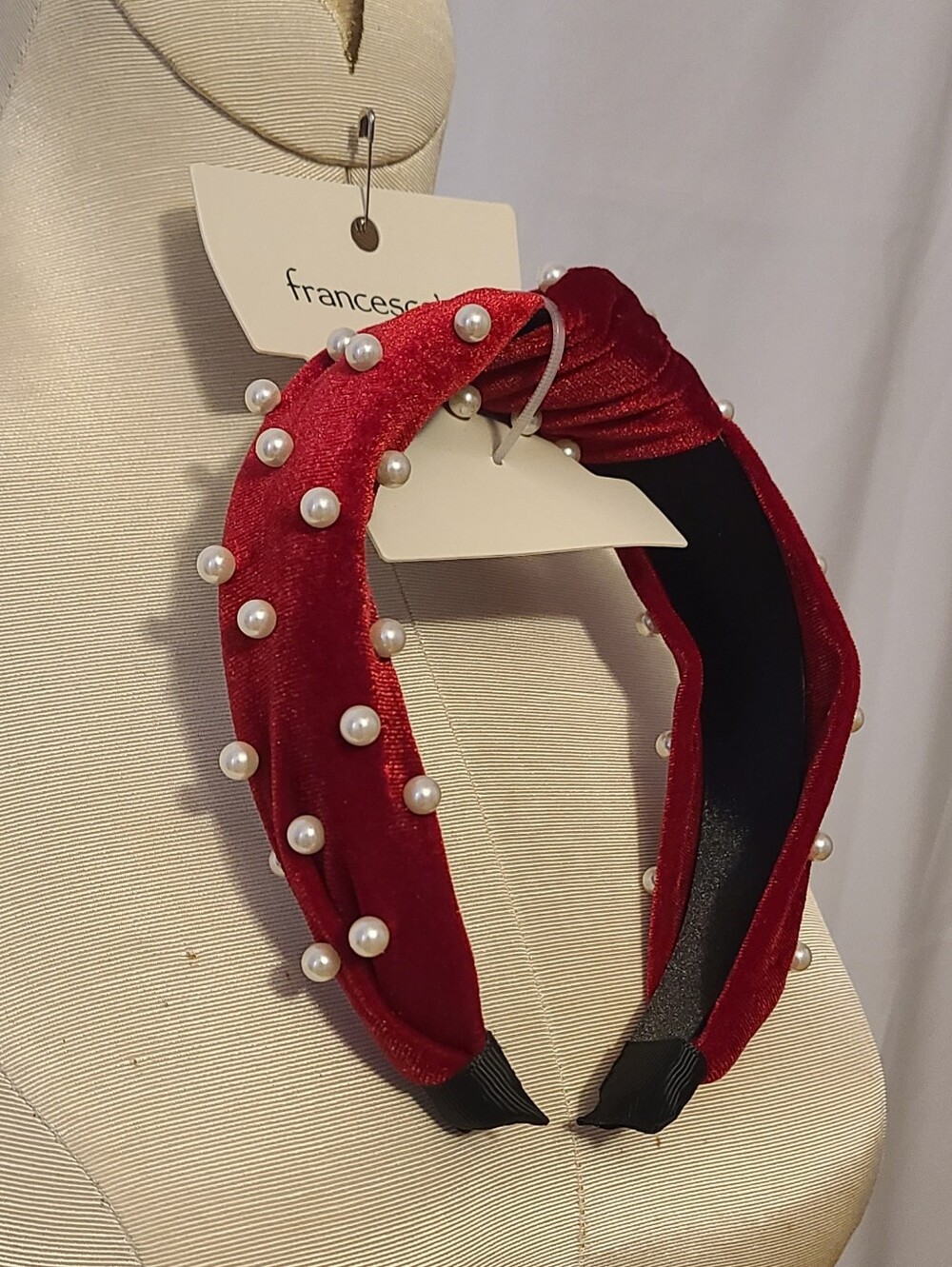 Headband Francesca's Red With Faux Pearls NWT